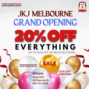 JUNG KWAN JANG's Melbourne flagship store is having its grand opening! 
Celebrate with us and enjoy a fantastic 20% discount on everything in store. 🎁✨

⏰ Limited-time Offers
Period : 11 Oct ~ 26 Oct 2024
(11.30 am ~ 5.30 pm)
* Everything 20% off

Event stores:
🚩 Melbourne
Shop 210T, 220 Spencer St Mel Vic 3000

#GiftOfHealth #sale #KoreanRedGinseng #JungKwanJang #redginseng #redginsengaustralia #healthycare #nutrition #wellness #healthchoices #healthyfood #healthylifestyle #healthdrink #vitaminc #goodness